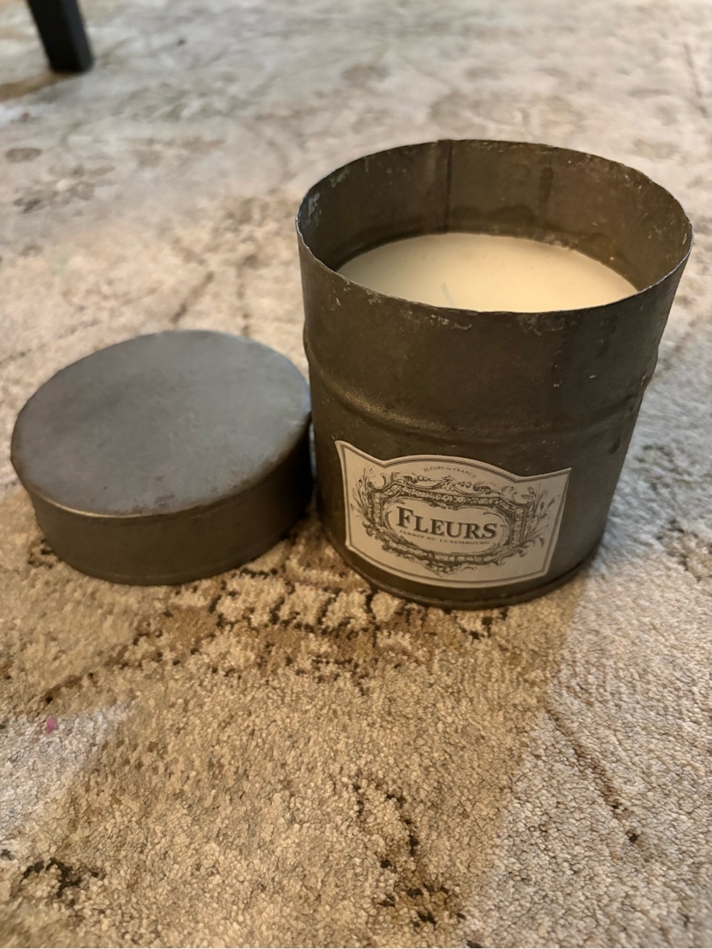 4/$20 Candle in Dark Gray Decorative Tin